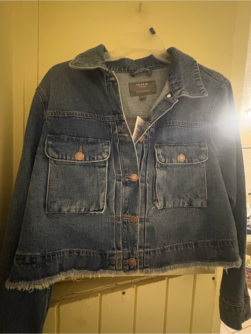 torrid Blue Denim Crop Jacket with Frayed Hem